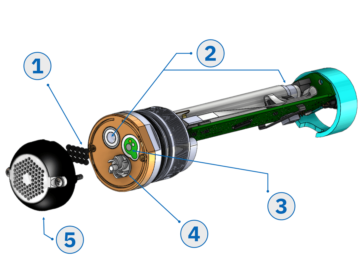 Halogen amperometric chlorine sensor exploded view